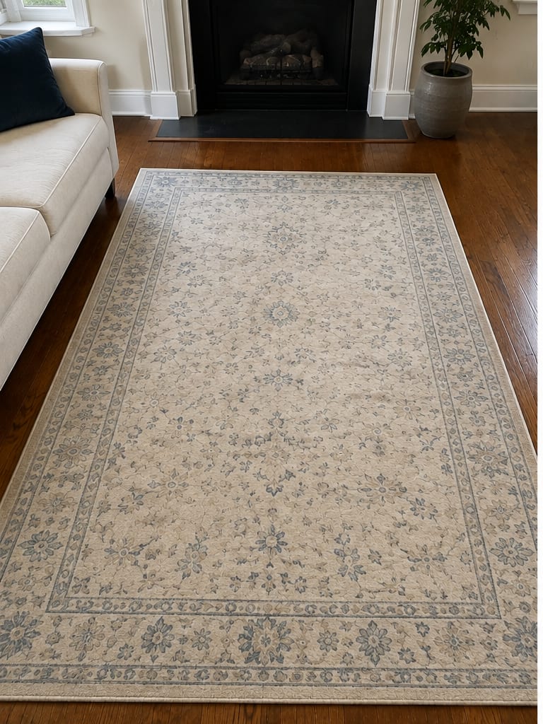 Area rug before cleaning, visibly soiled