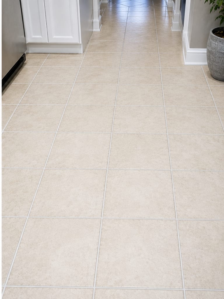 Same tile floor after cleaning with bright grout